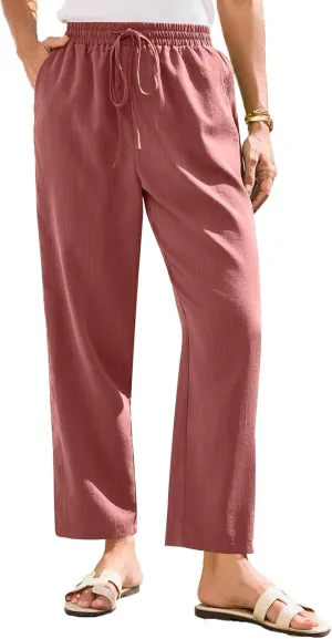 Women's Pants, Peasant Pants Linen Straight Leg Casual Drawstring Trendy Comfortable Fit
