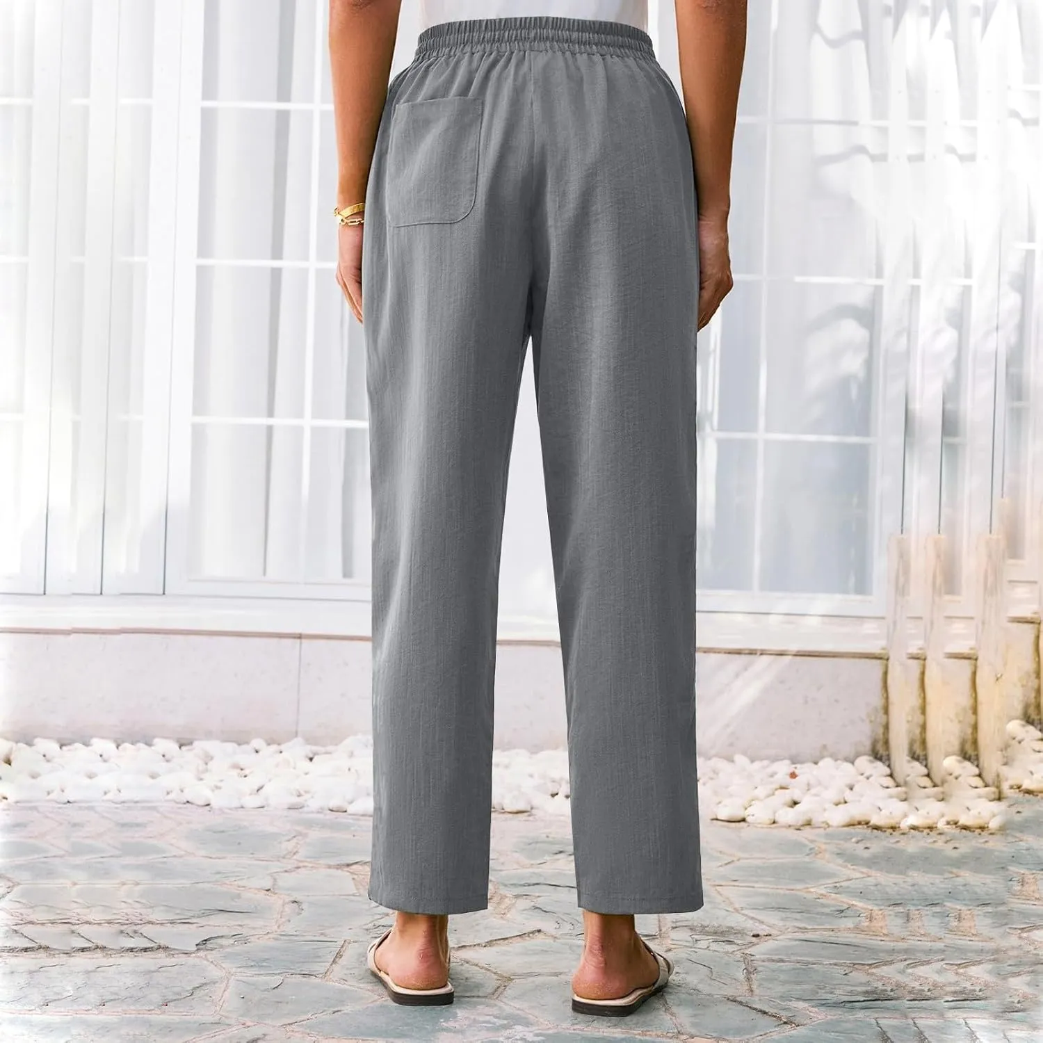Women's Pants, Peasant Pants Linen Straight Leg Casual Drawstring Trendy Comfortable Fit