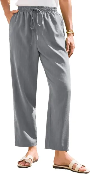Women's Pants, Peasant Pants Linen Straight Leg Casual Drawstring Trendy Comfortable Fit