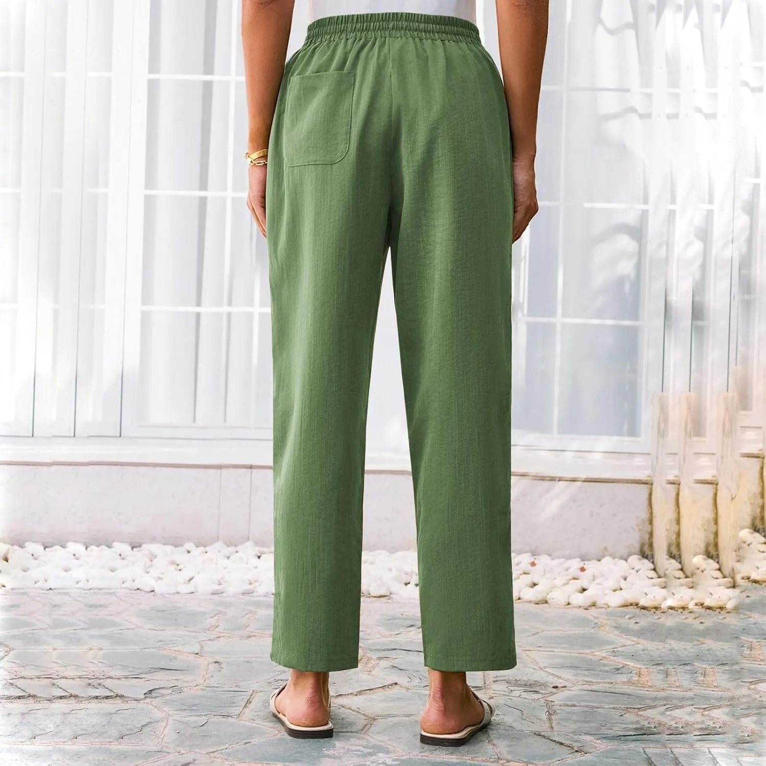 Women's Pants, Peasant Pants Linen Straight Leg Casual Drawstring Trendy Comfortable Fit