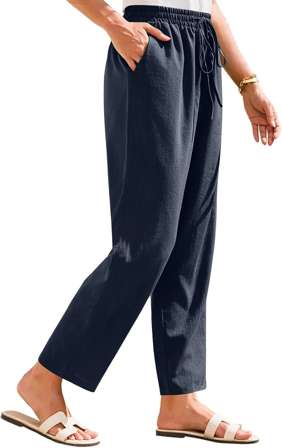 Women's Pants, Peasant Pants Linen Straight Leg Casual Drawstring Trendy Comfortable Fit