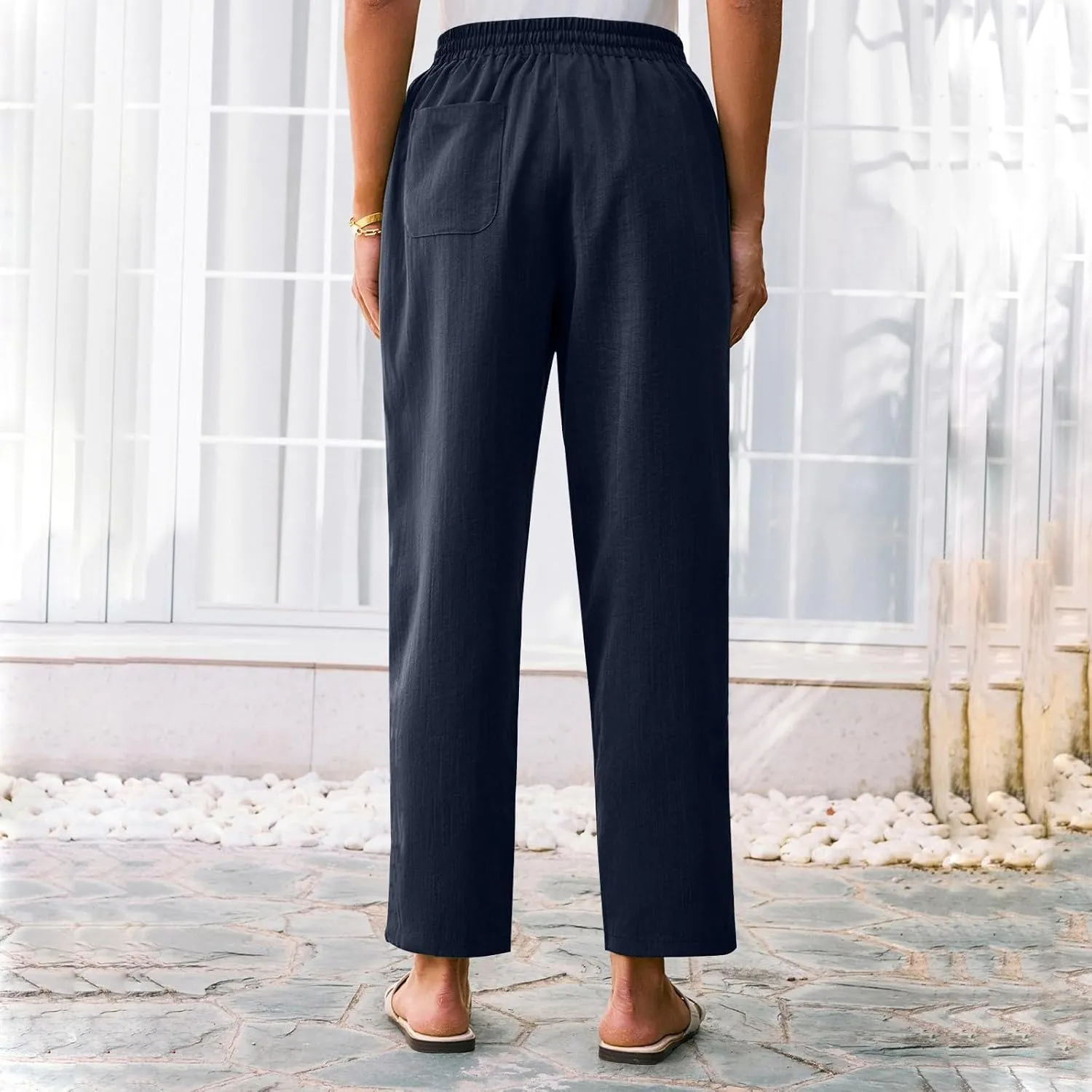 Women's Pants, Peasant Pants Linen Straight Leg Casual Drawstring Trendy Comfortable Fit