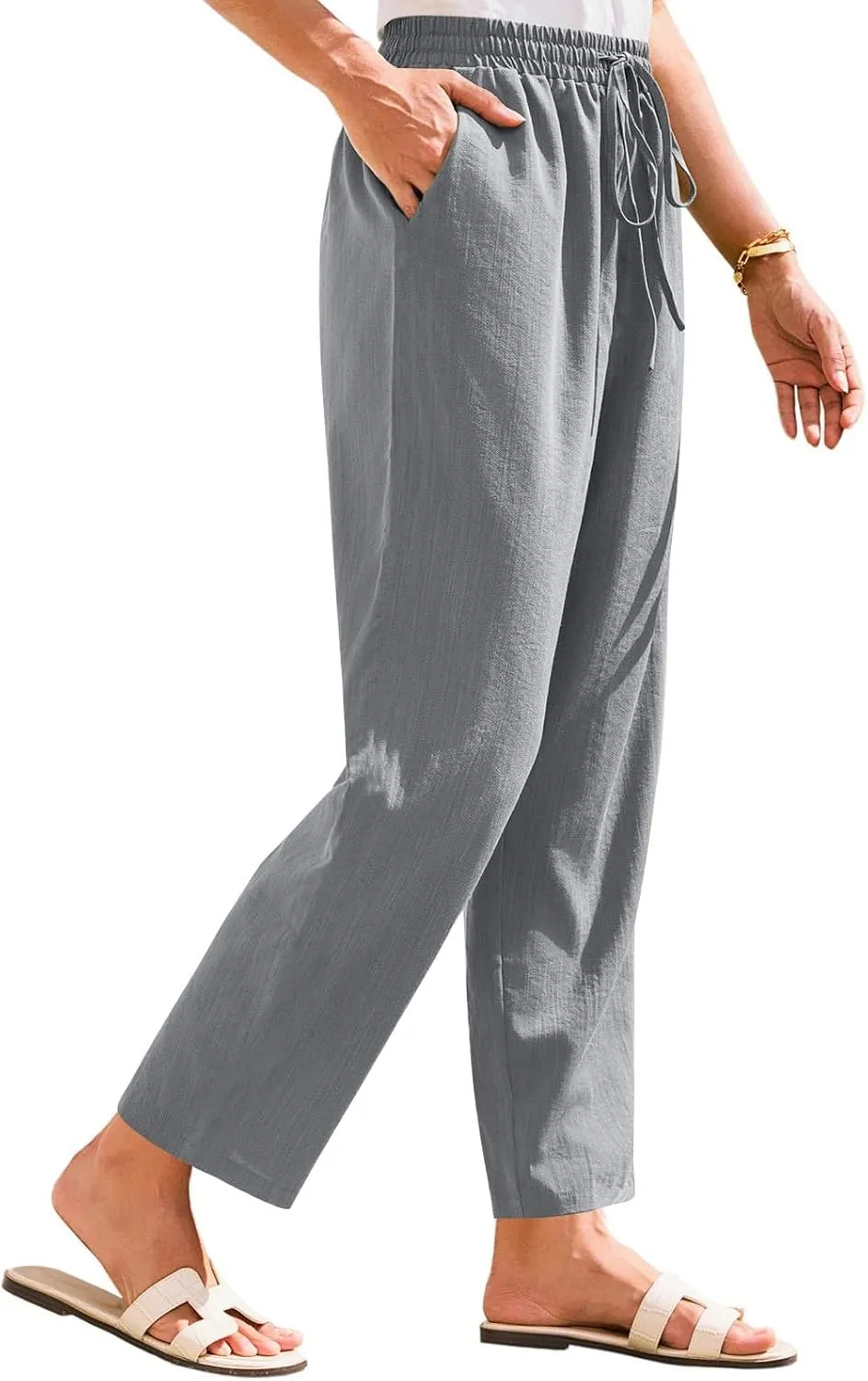 Women's Pants, Peasant Pants Linen Straight Leg Casual Drawstring Trendy Comfortable Fit
