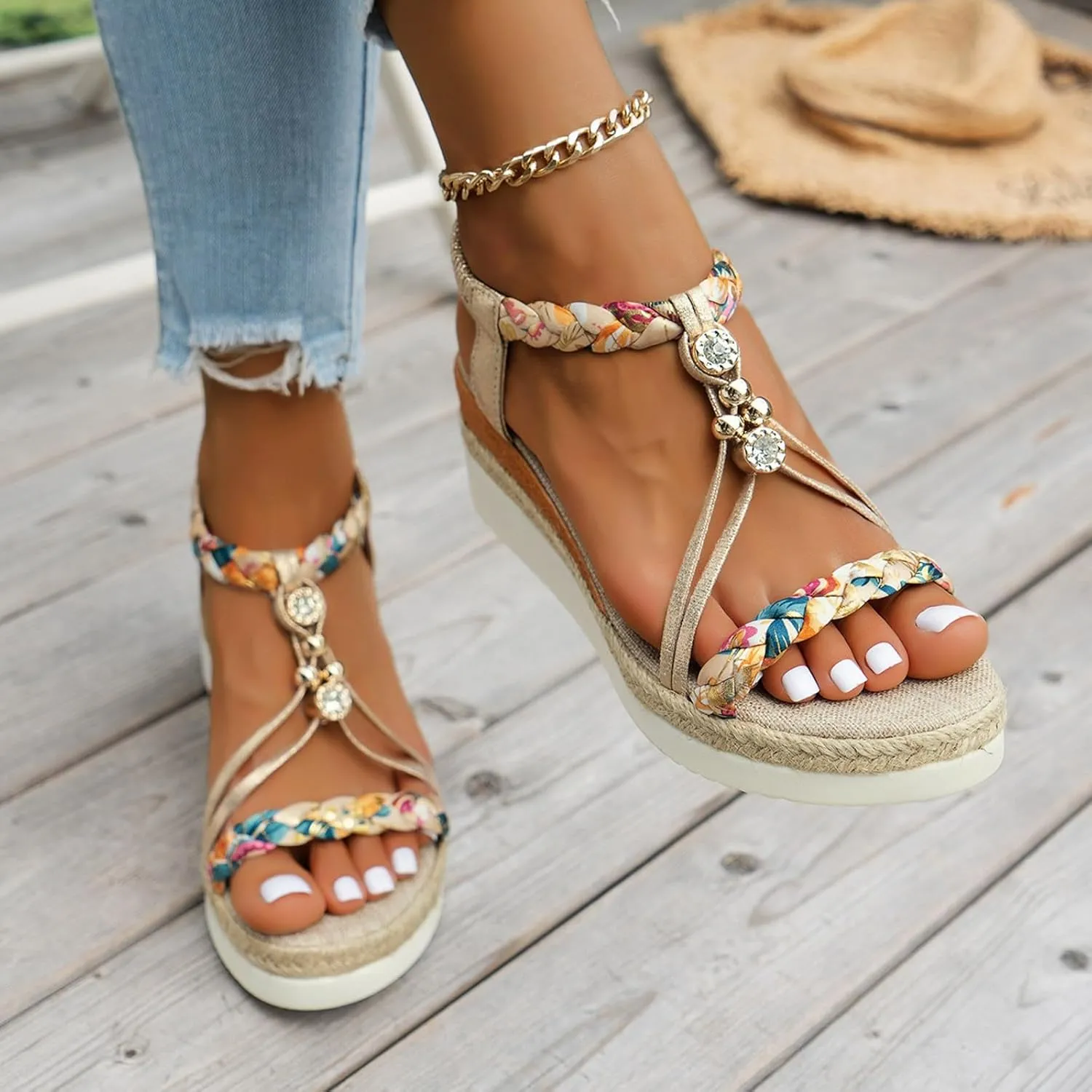 Women's Platform Wedge Sandals Wedge Sandals for Women Beach Slip on Comfortable Sandal Summer Walking Arch Support