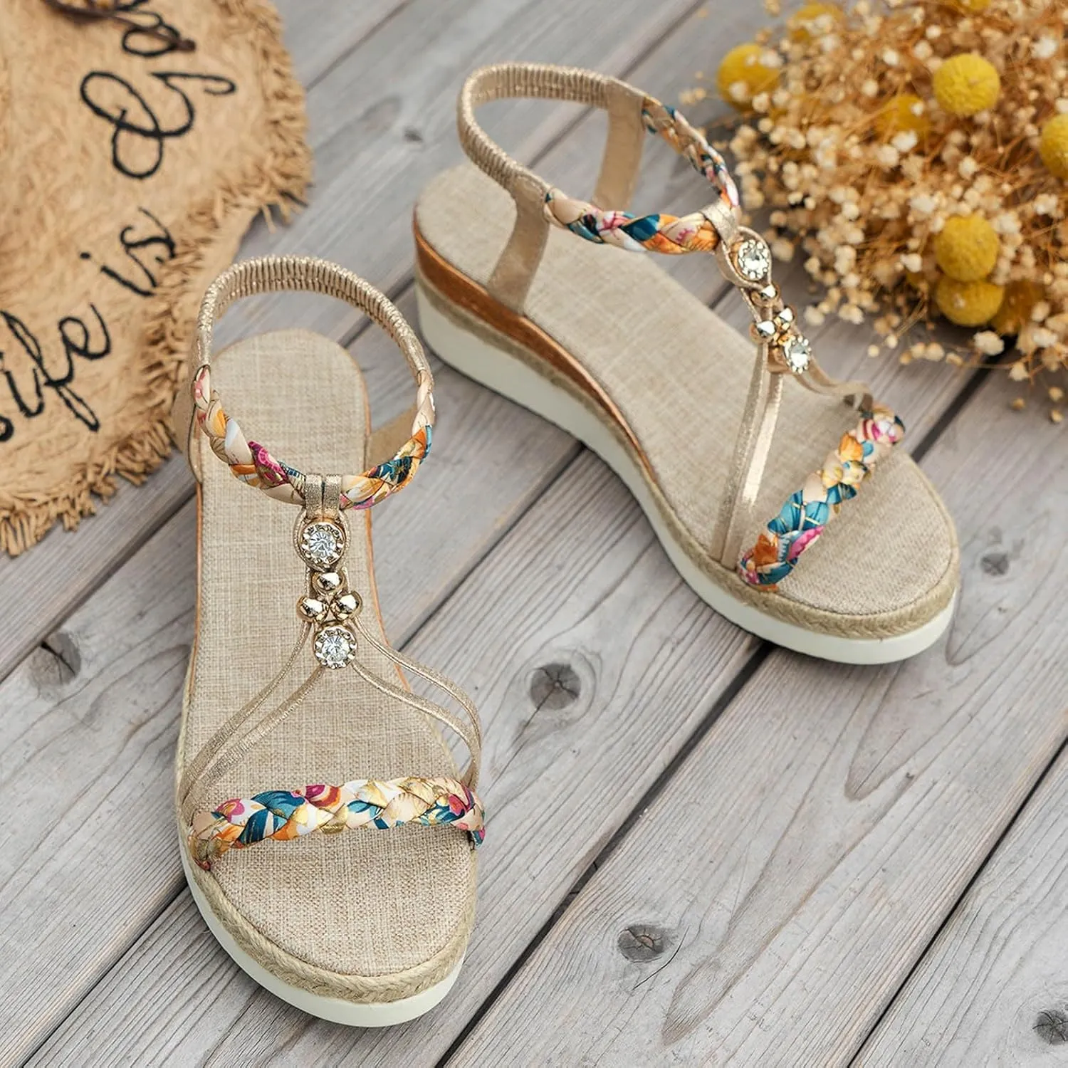 Women's Platform Wedge Sandals Wedge Sandals for Women Beach Slip on Comfortable Sandal Summer Walking Arch Support