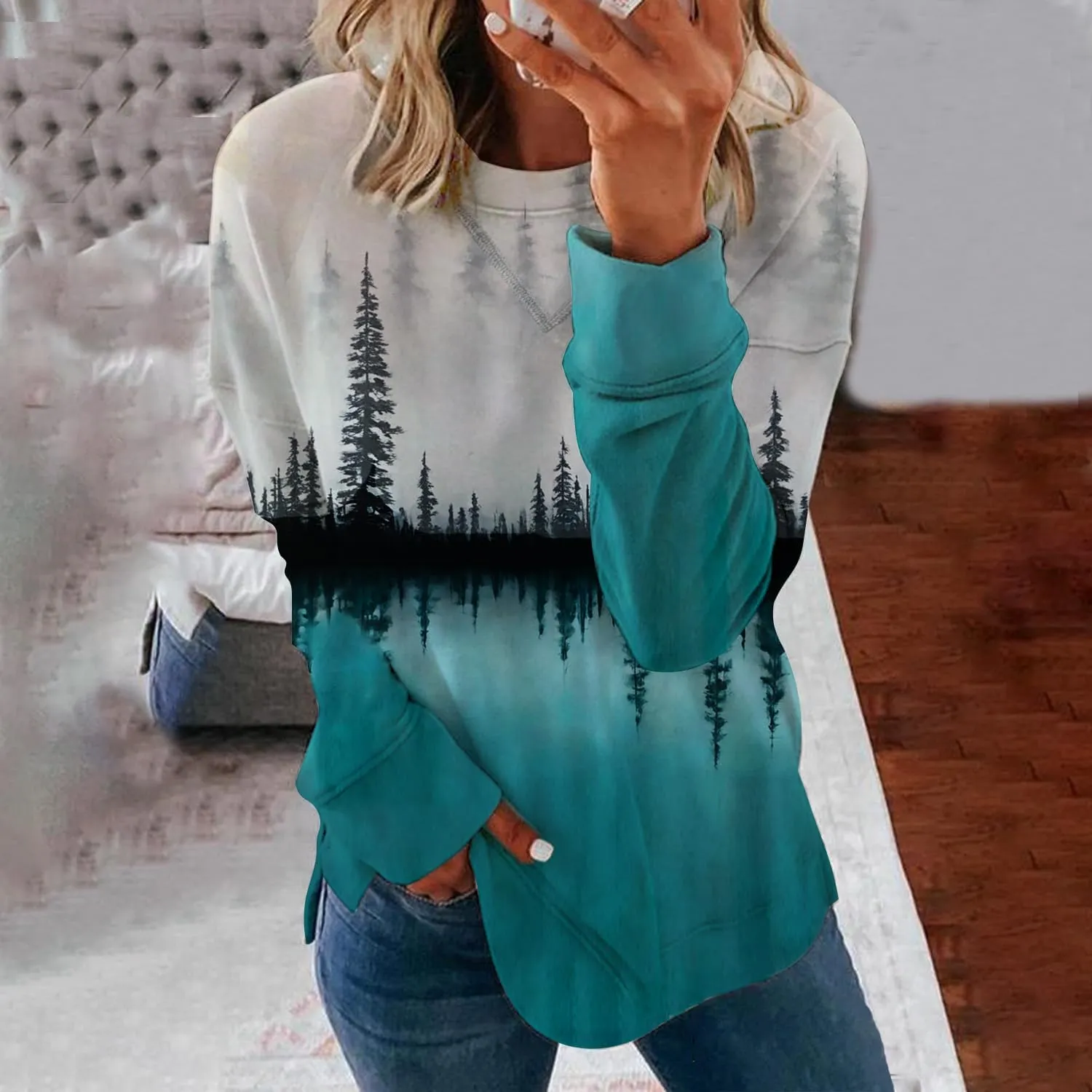 Womens Print Shirt Ladies Lightweight Long Sleeve Crewneck Color Block Faith Tie Dye Sweatshirt Loose Tops