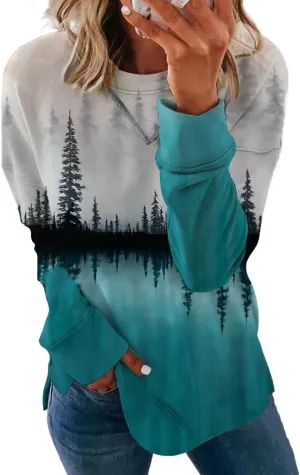 Womens Print Shirt Ladies Lightweight Long Sleeve Crewneck Color Block Faith Tie Dye Sweatshirt Loose Tops