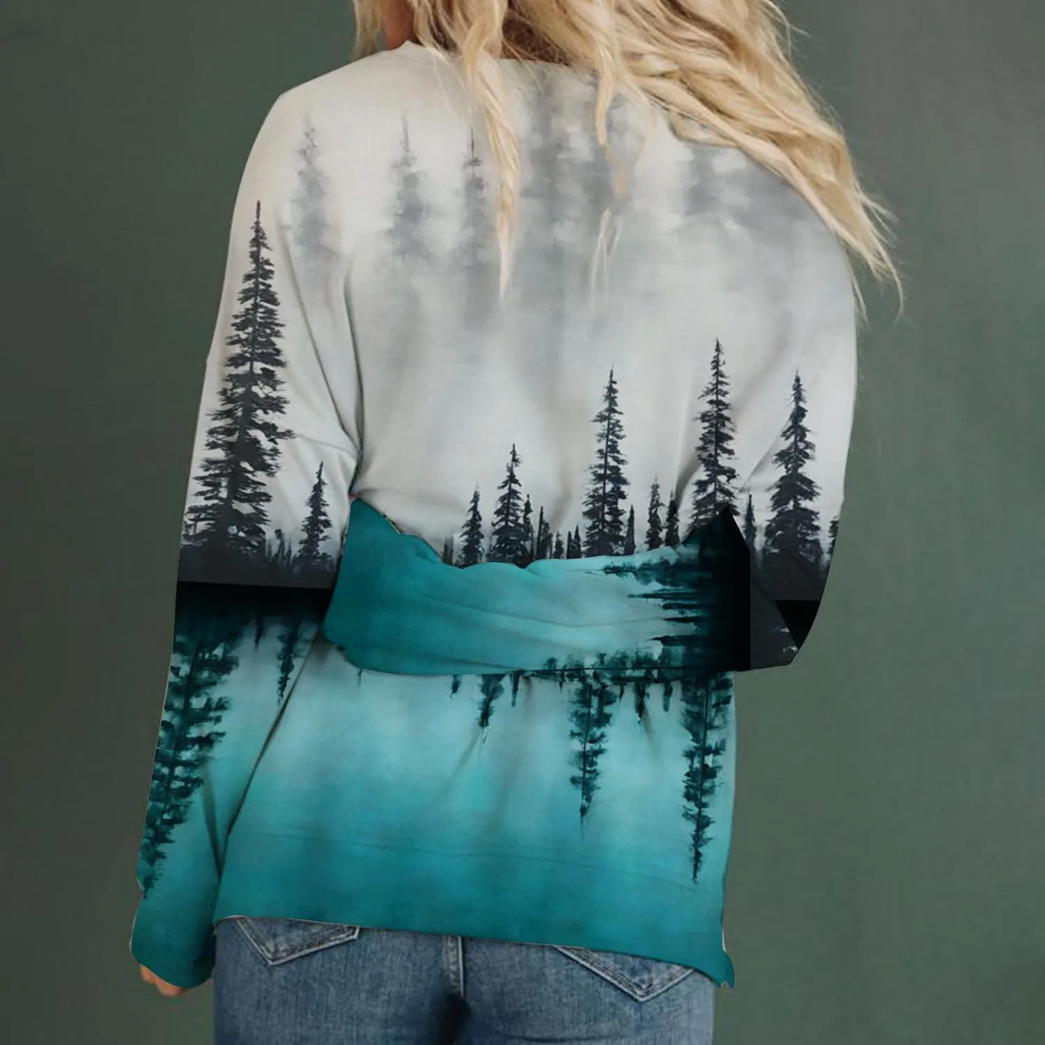 Womens Print Shirt Ladies Lightweight Long Sleeve Crewneck Color Block Faith Tie Dye Sweatshirt Loose Tops