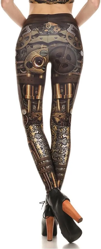 Women's Retro Punk Pioneer Warrior Print Stretch Leggings Sexy Comic Tattoo Smooth & Soft Elastic Pants - Reg, Plus