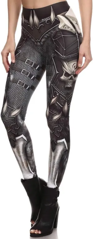 Women's Retro Punk Pioneer Warrior Print Stretch Leggings Sexy Comic Tattoo Smooth & Soft Elastic Pants - Reg, Plus