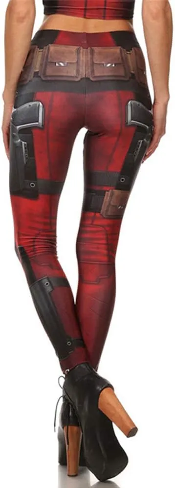 Women's Retro Punk Pioneer Warrior Print Stretch Leggings Sexy Comic Tattoo Smooth & Soft Elastic Pants - Reg, Plus