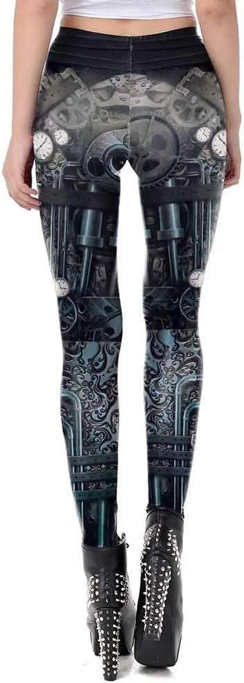 Women's Retro Punk Pioneer Warrior Print Stretch Leggings Sexy Comic Tattoo Smooth & Soft Elastic Pants - Reg, Plus