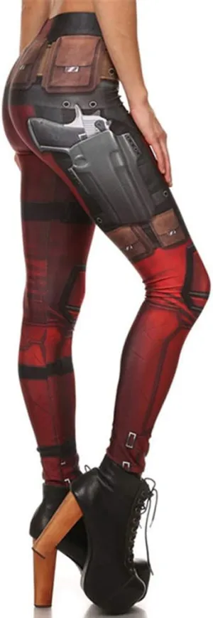 Women's Retro Punk Pioneer Warrior Print Stretch Leggings Sexy Comic Tattoo Smooth & Soft Elastic Pants - Reg, Plus