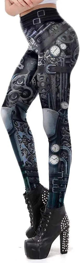 Women's Retro Punk Pioneer Warrior Print Stretch Leggings Sexy Comic Tattoo Smooth & Soft Elastic Pants - Reg, Plus