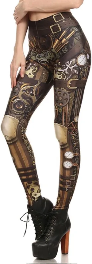 Women's Retro Punk Pioneer Warrior Print Stretch Leggings Sexy Comic Tattoo Smooth & Soft Elastic Pants - Reg, Plus