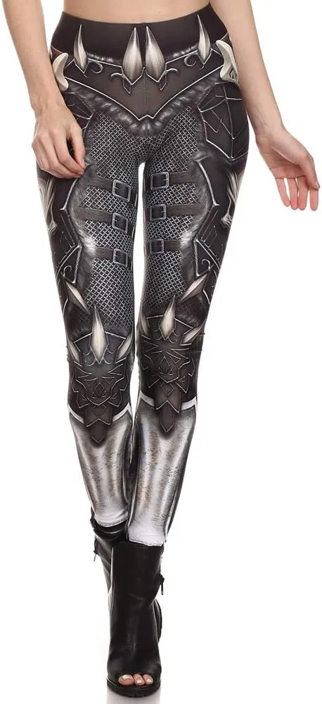 Women's Retro Punk Pioneer Warrior Print Stretch Leggings Sexy Comic Tattoo Smooth & Soft Elastic Pants - Reg, Plus