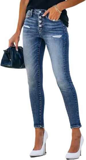 Womens Ripped Jeans Stretch Skinny Jeans for Women Butt Lifting Distressed Jeans High Waisted Denim Pants Light Blue