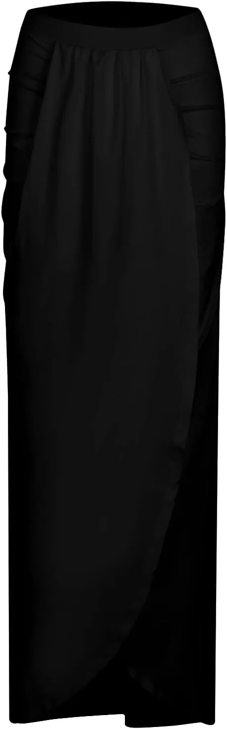 Womens Skirts Midi Length Basic Pleated High Waisted Wrap Ruched Bodycon Trendy Summer Asymmetrical Pencil Skirt