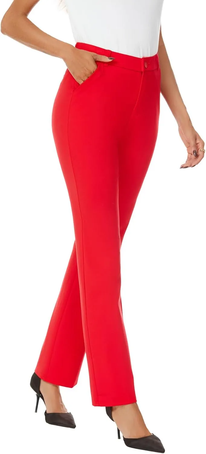 Women's Stretchy Straight Leg Dress Work Pants Business Office Casual Slacks with Pockets
