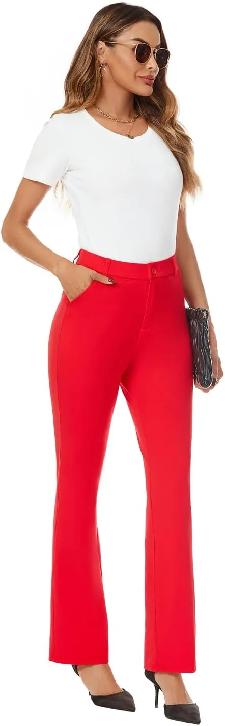 Women's Stretchy Straight Leg Dress Work Pants Business Office Casual Slacks with Pockets