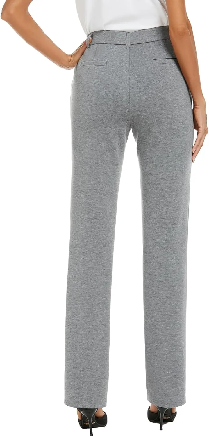 Women's Stretchy Straight Leg Dress Work Pants Business Office Casual Slacks with Pockets