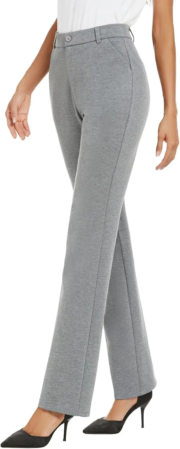 Women's Stretchy Straight Leg Dress Work Pants Business Office Casual Slacks with Pockets
