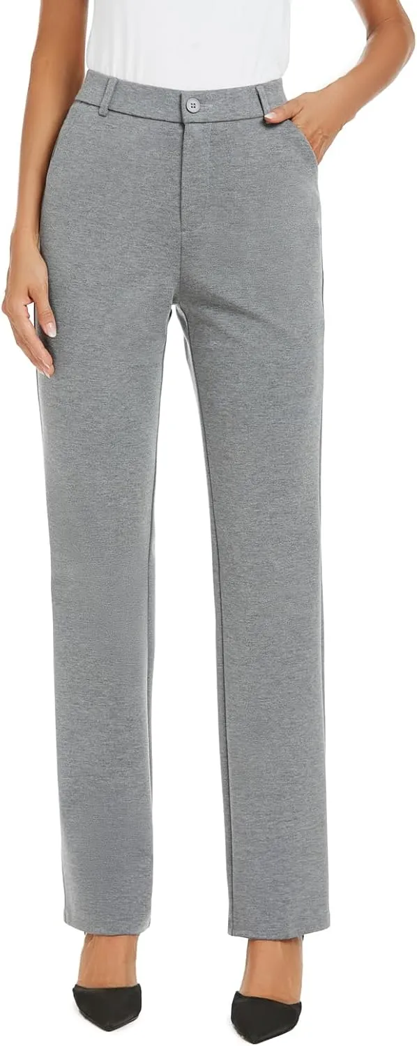 Women's Stretchy Straight Leg Dress Work Pants Business Office Casual Slacks with Pockets