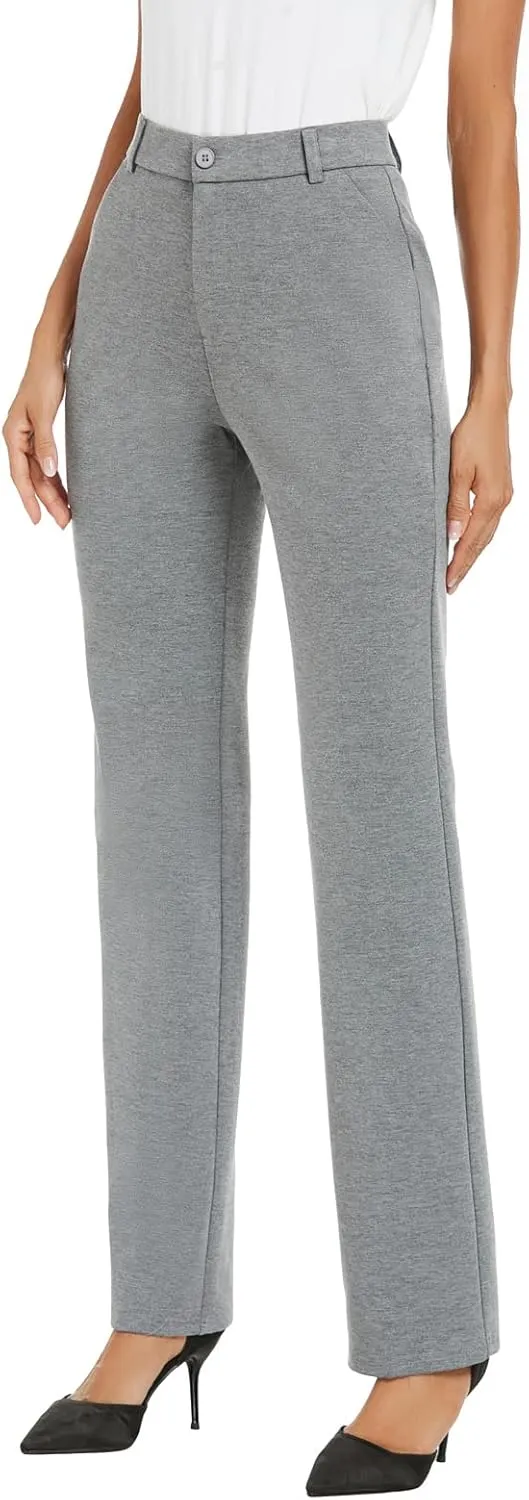 Women's Stretchy Straight Leg Dress Work Pants Business Office Casual Slacks with Pockets