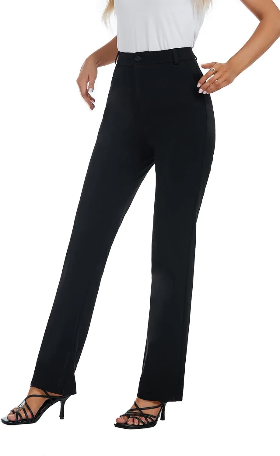 Women's Stretchy Straight Leg Dress Work Pants Business Office Casual Slacks with Pockets