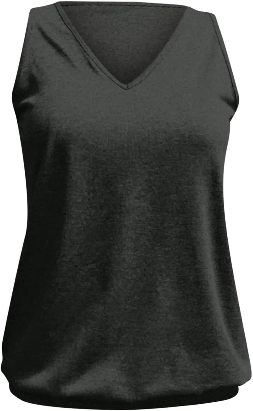 Womens Summer Tops Dressy Casual Banded Bottom Tank Tops Loose Fit V Neck Sleeveless Solid Basic Tee Shirts Blouses
