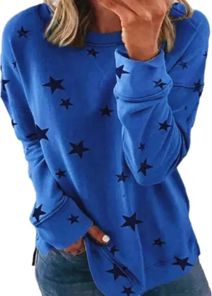Womens Sweatshirt Crew Neck Star Graphic Pullover Tops 2024 Fall Casual Long sleeve Oversized Sweatshirt