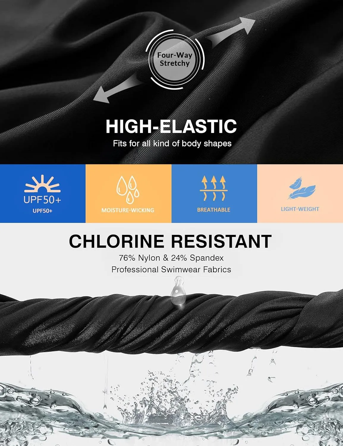 Women's Swim Capris Pants 15" High Waist Tummy Control Quick Dry UPF 50  Long Board Shorts with Liner and Pockets