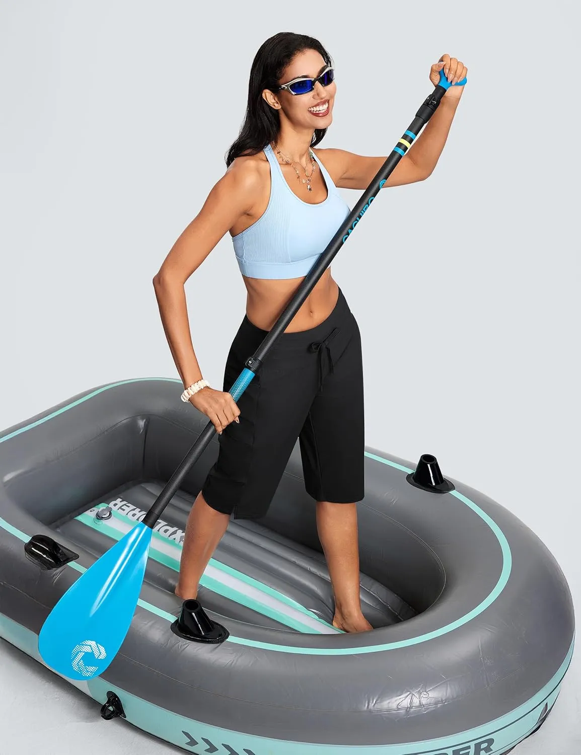Women's Swim Capris Pants 15" High Waist Tummy Control Quick Dry UPF 50  Long Board Shorts with Liner and Pockets
