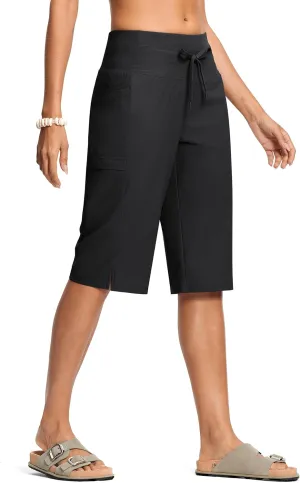 Women's Swim Capris Pants 15" High Waist Tummy Control Quick Dry UPF 50  Long Board Shorts with Liner and Pockets