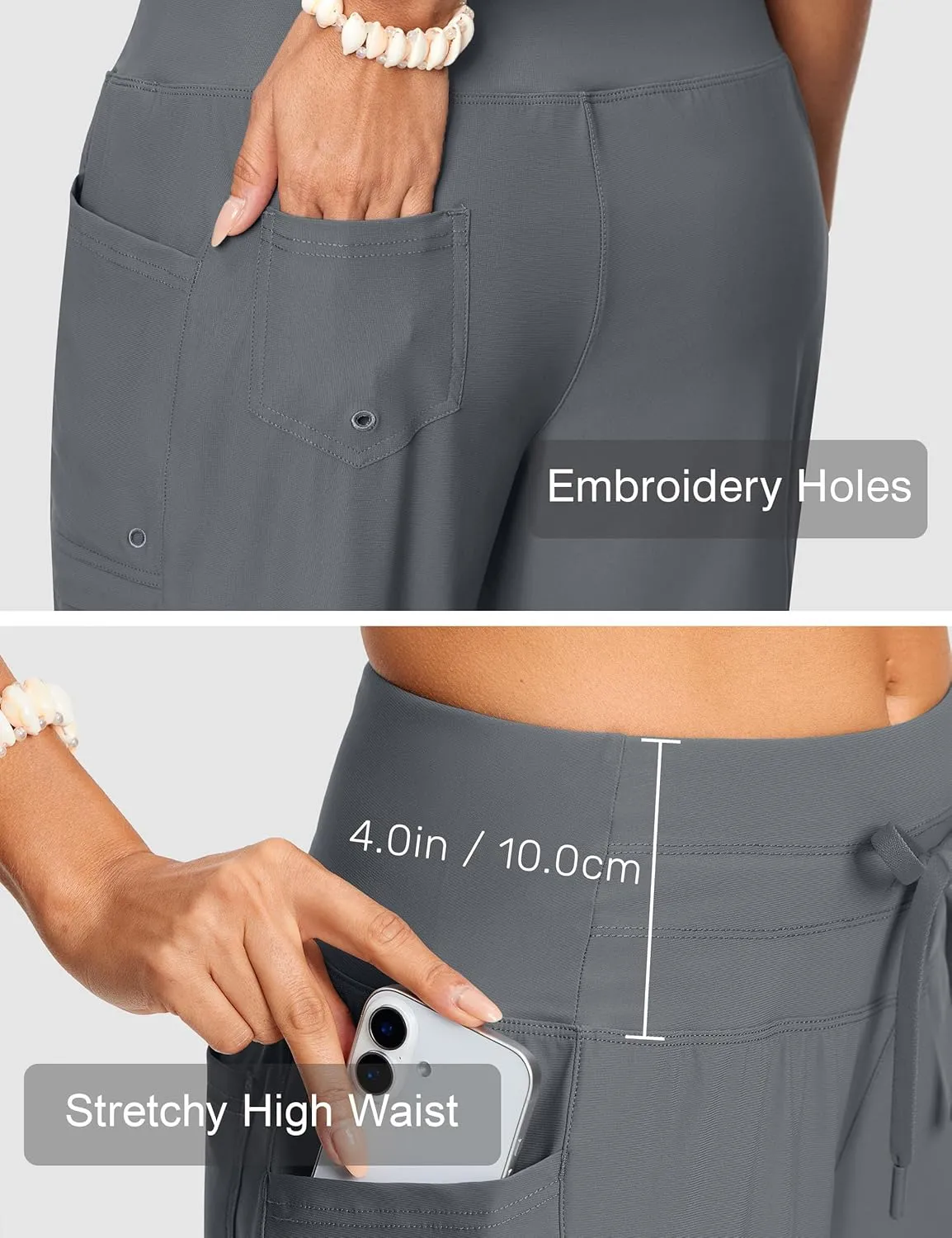 Women's Swim Capris Pants 15" High Waist Tummy Control Quick Dry UPF 50  Long Board Shorts with Liner and Pockets