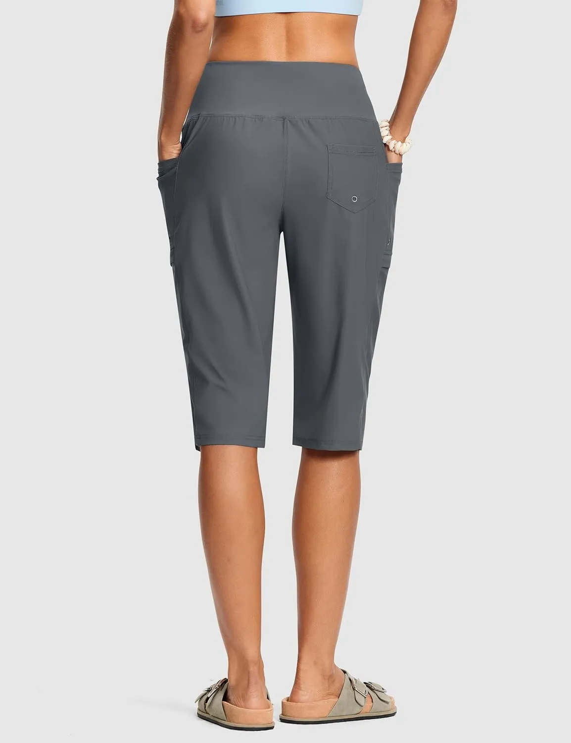 Women's Swim Capris Pants 15" High Waist Tummy Control Quick Dry UPF 50  Long Board Shorts with Liner and Pockets