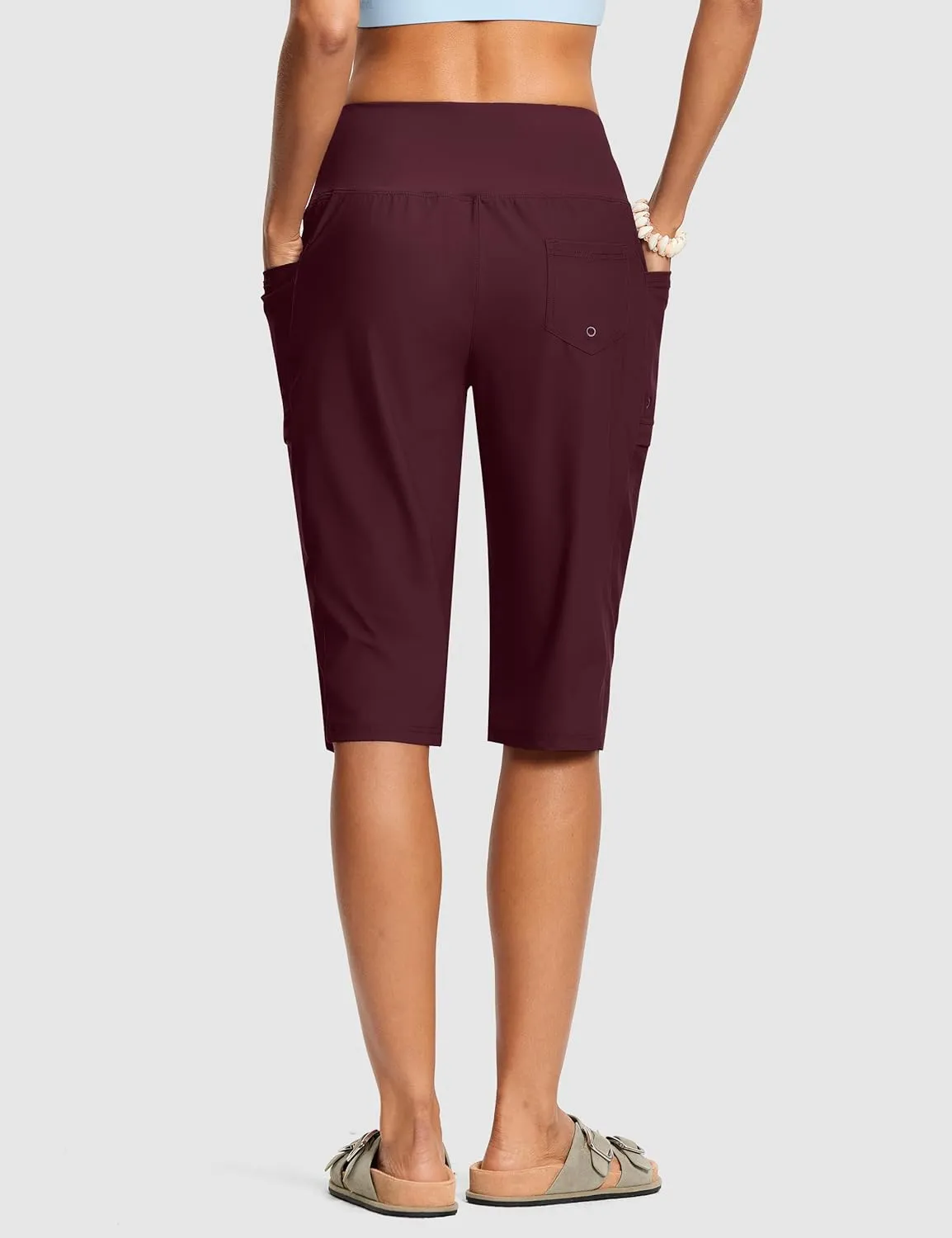 Women's Swim Capris Pants 15" High Waist Tummy Control Quick Dry UPF 50  Long Board Shorts with Liner and Pockets