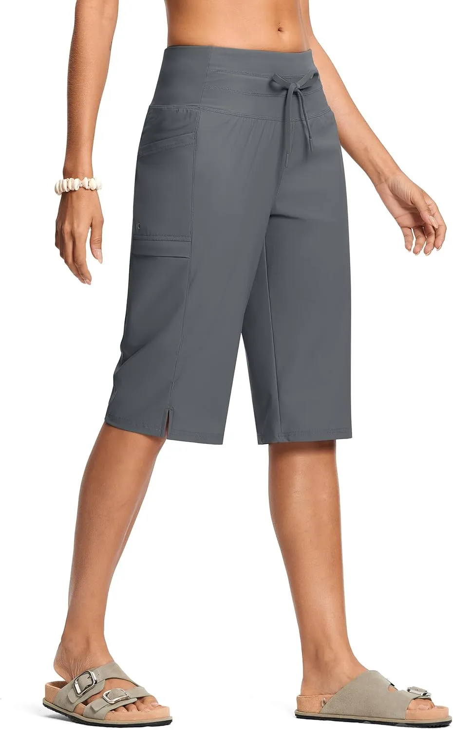 Women's Swim Capris Pants 15" High Waist Tummy Control Quick Dry UPF 50  Long Board Shorts with Liner and Pockets
