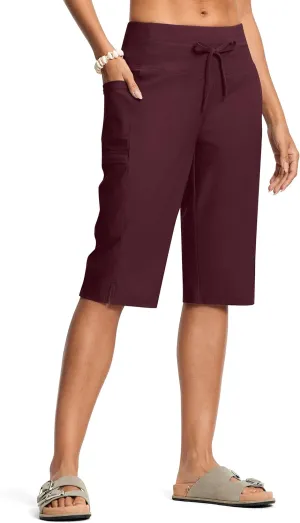 Women's Swim Capris Pants 15" High Waist Tummy Control Quick Dry UPF 50  Long Board Shorts with Liner and Pockets