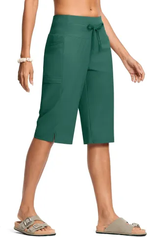 Women's Swim Capris Pants 15" High Waist Tummy Control Quick Dry UPF 50  Long Board Shorts with Liner and Pockets