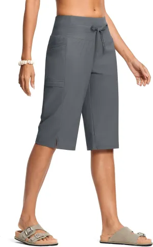 Women's Swim Capris Pants 15" High Waist Tummy Control Quick Dry UPF 50  Long Board Shorts with Liner and Pockets