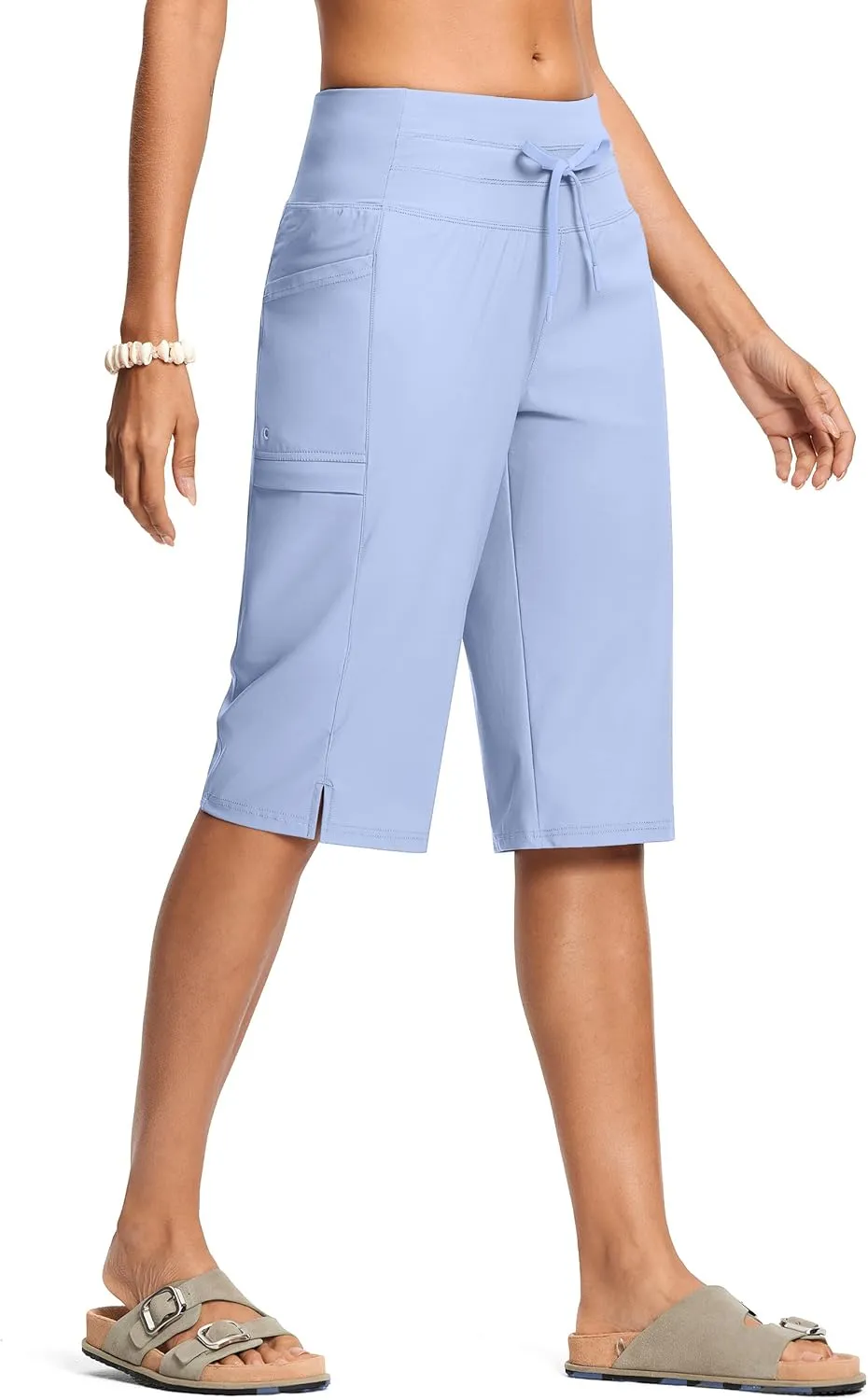 Women's Swim Capris Pants 15" High Waist Tummy Control Quick Dry UPF 50  Long Board Shorts with Liner and Pockets