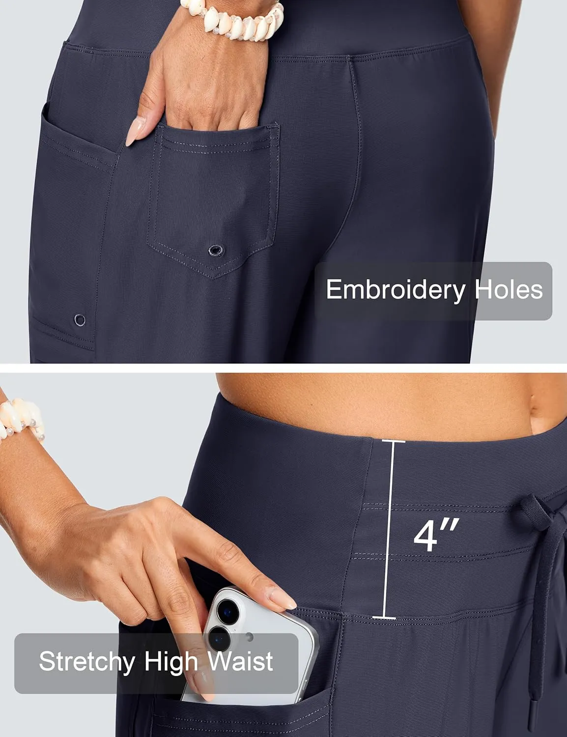 Women's Swim Capris Pants 15" High Waist Tummy Control Quick Dry UPF 50  Long Board Shorts with Liner and Pockets