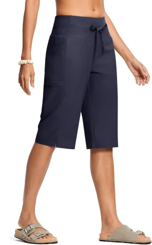 Women's Swim Capris Pants 15" High Waist Tummy Control Quick Dry UPF 50  Long Board Shorts with Liner and Pockets