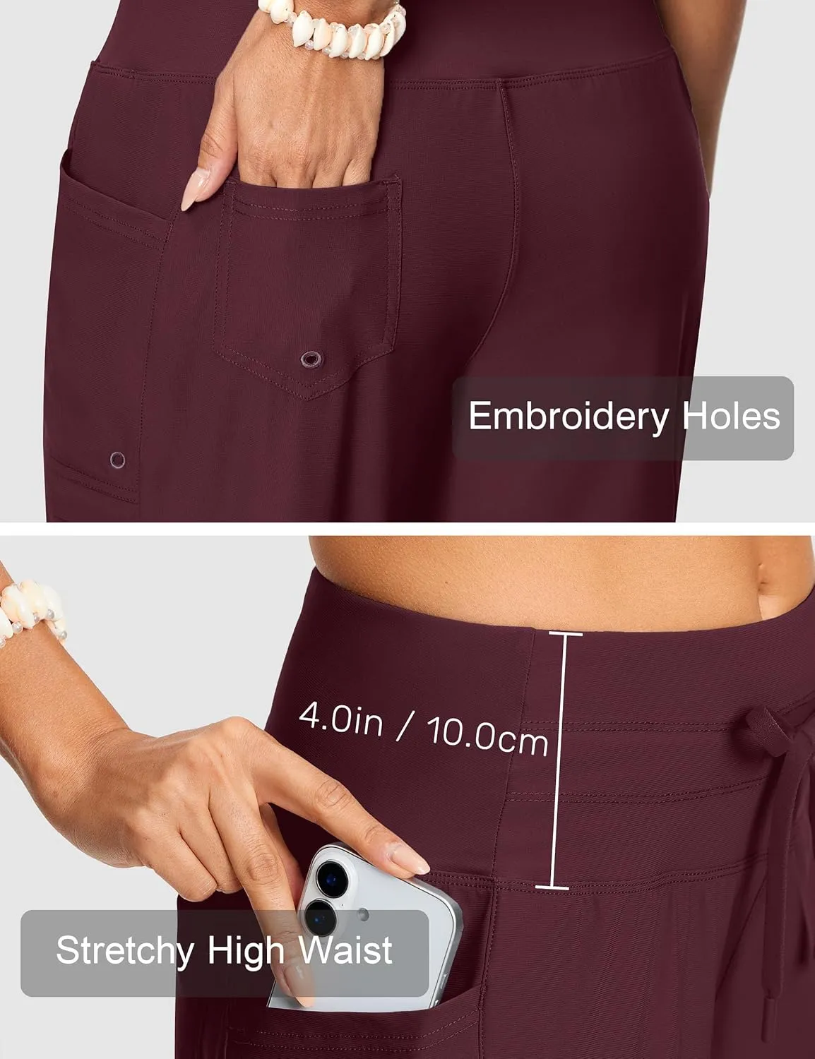 Women's Swim Capris Pants 15" High Waist Tummy Control Quick Dry UPF 50  Long Board Shorts with Liner and Pockets
