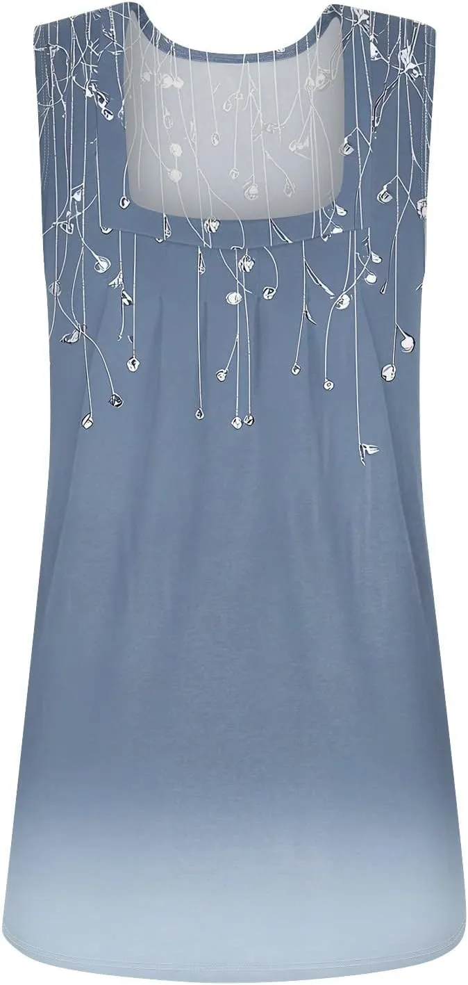 Womens Tank Tops Ruffled Square Neck Printed Shirts 2025 Summer Casual Loose Fit Sleeveless Cute Tanks Tee for Women