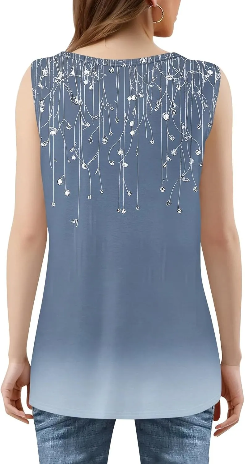 Womens Tank Tops Ruffled Square Neck Printed Shirts 2025 Summer Casual Loose Fit Sleeveless Cute Tanks Tee for Women