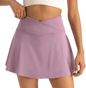 Women's Tennis Mini Skirts Elastic High Waisted Athletic Stretchy Skirt with Shorts Lightweight Running Workout Skort