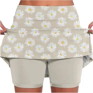Women's Tennis Skorts Floral Print Elastic High Waisted Golf Skirt Athletic Stretchy Mini Skirts Inner Shorts