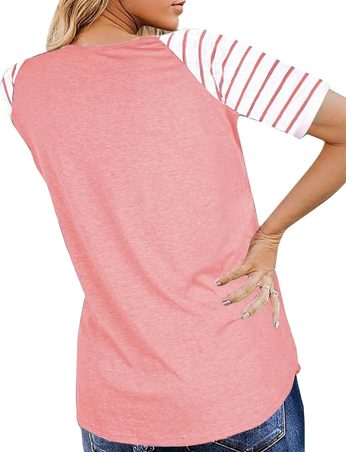 Womens Tops Summer Short Sleeve Shirts Raglan Striped T-Shirts